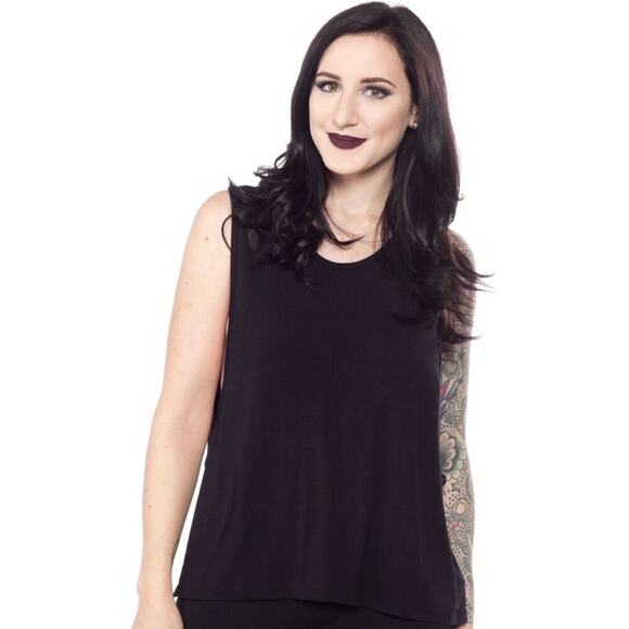 ♥ 528 ♥ (S) BLACK AND GREIGE Obvia Low Side Tank Top - Picture 2 of 4